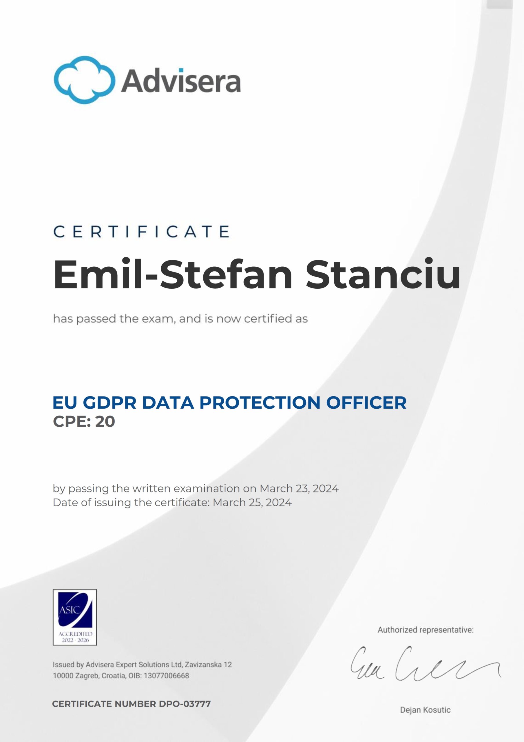DPO-03777 Certificate EU GDPR DPO Course Emil-Stefan Stanciu