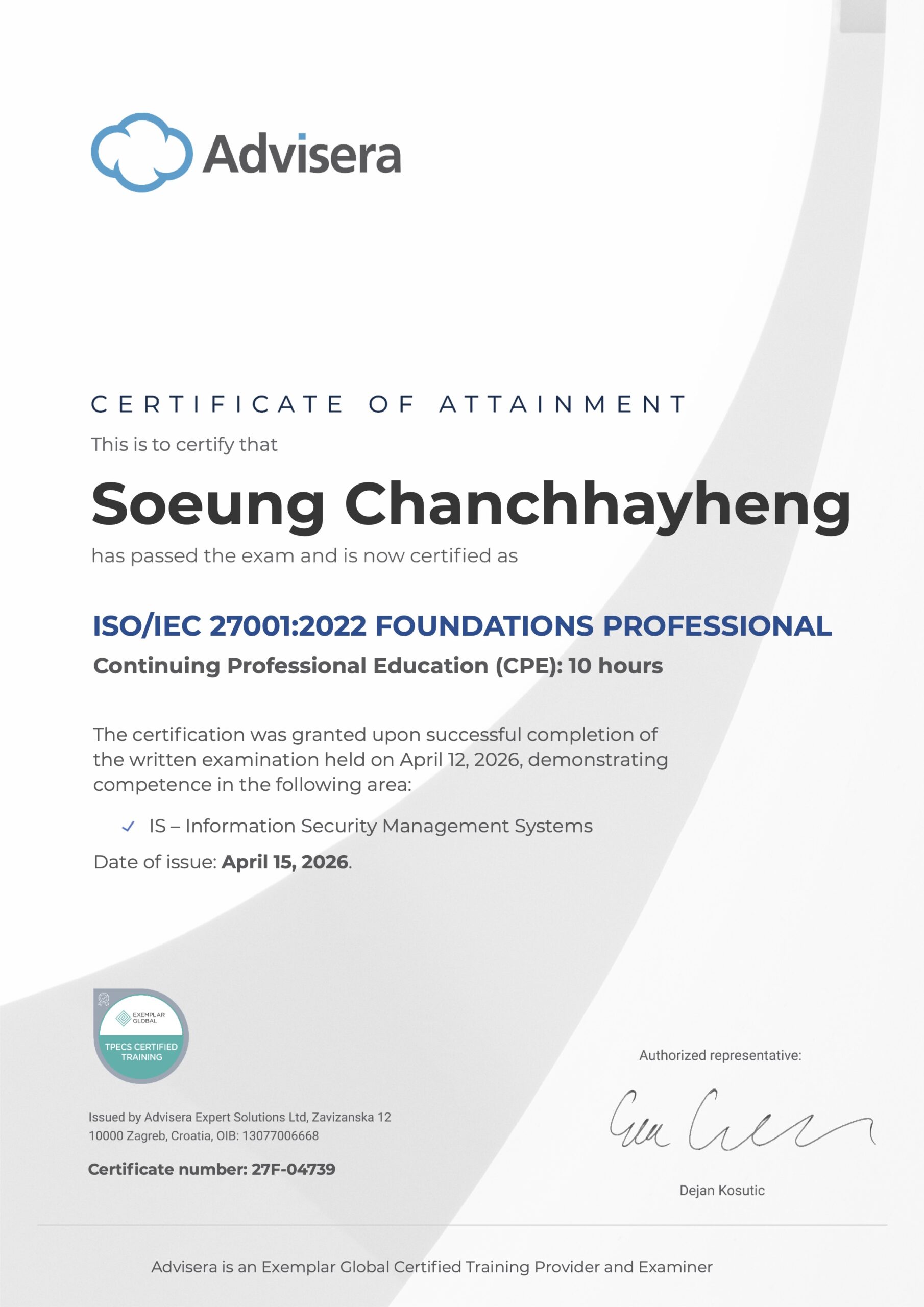 27F-04739 Certificate ISO 27001 Foundations Soeung Chanchhayheng